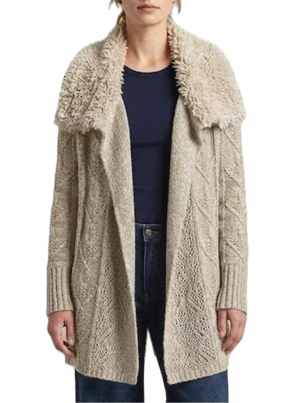 Anthropologie Sleeping On Snow Sherpa Collar Cable Knit Long Cardigan Size XS
